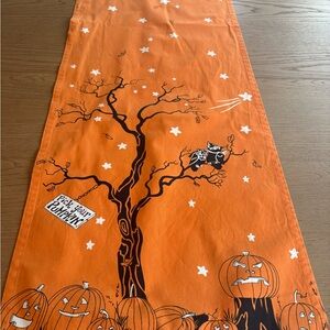 Pottery Barn Kids Halloween Orange Table Runner with Tree and Pumpkins